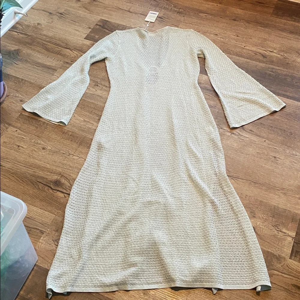 Monday Swimwear Cream Knit Maxi Coverup with Front Ring Keyhole